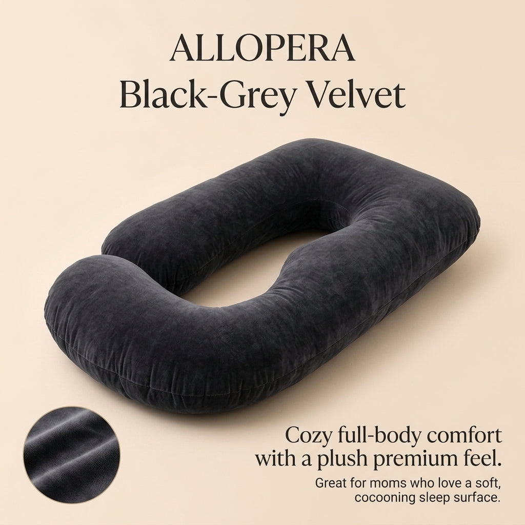 ALLOPERA 57 Inch Pregnancy Pillow for Sleeping | Full Body Maternity Support Pillow, Black-Grey Velvet