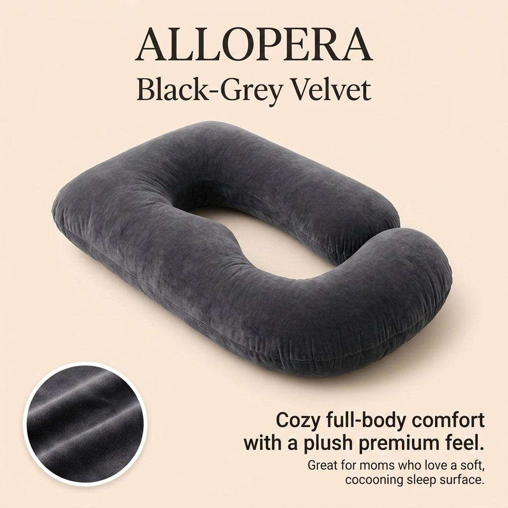 ALLOPERA 57 Inch Pregnancy Pillow for Sleeping | Full Body Maternity Support Pillow, Black-Grey Velvet