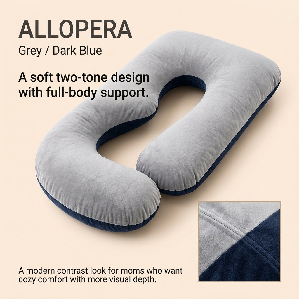 ALLOPERA 57 Inch Pregnancy Pillow for Sleeping | Full Body Maternity Support Pillow, Black-Grey Velvet
