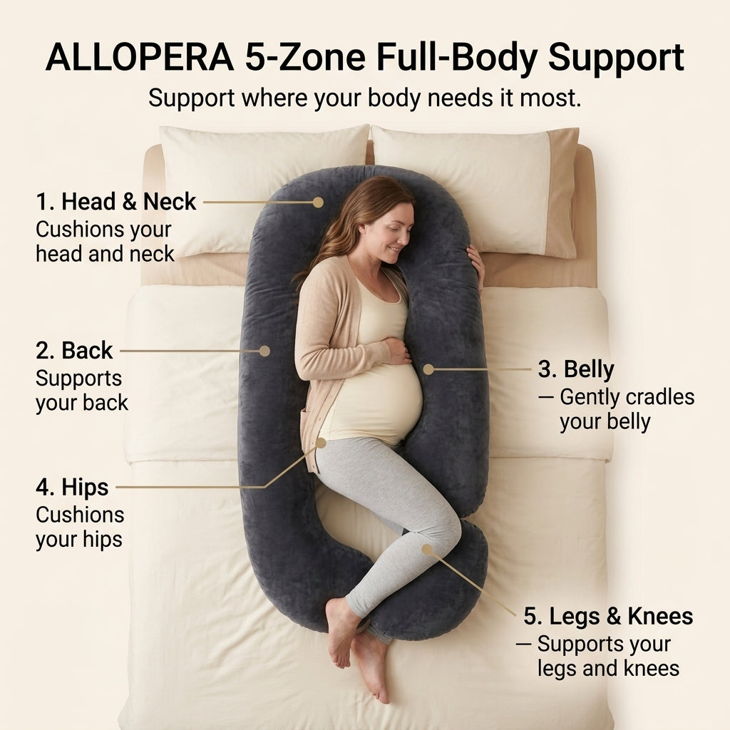 ALLOPERA 57 Inch Pregnancy Pillow for Sleeping | Full Body Maternity Support Pillow, Black-Grey Velvet