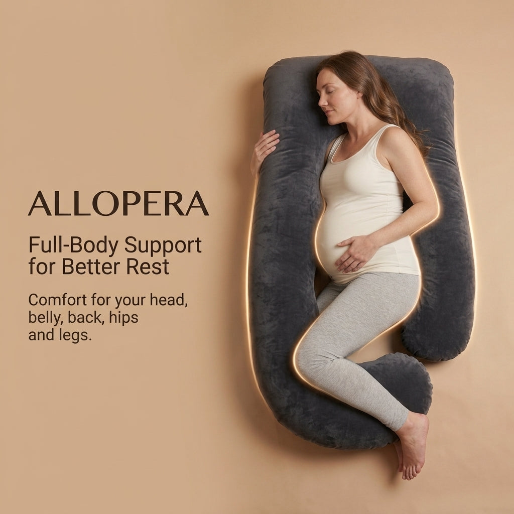 ALLOPERA 57 Inch Pregnancy Pillow for Sleeping | Full Body Maternity Support Pillow, Black-Grey Velvet