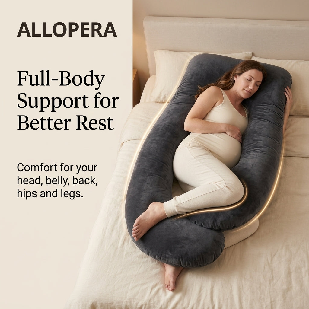 ALLOPERA 57 Inch Pregnancy Pillow for Sleeping | Full Body Maternity Support Pillow, Black-Grey Velvet