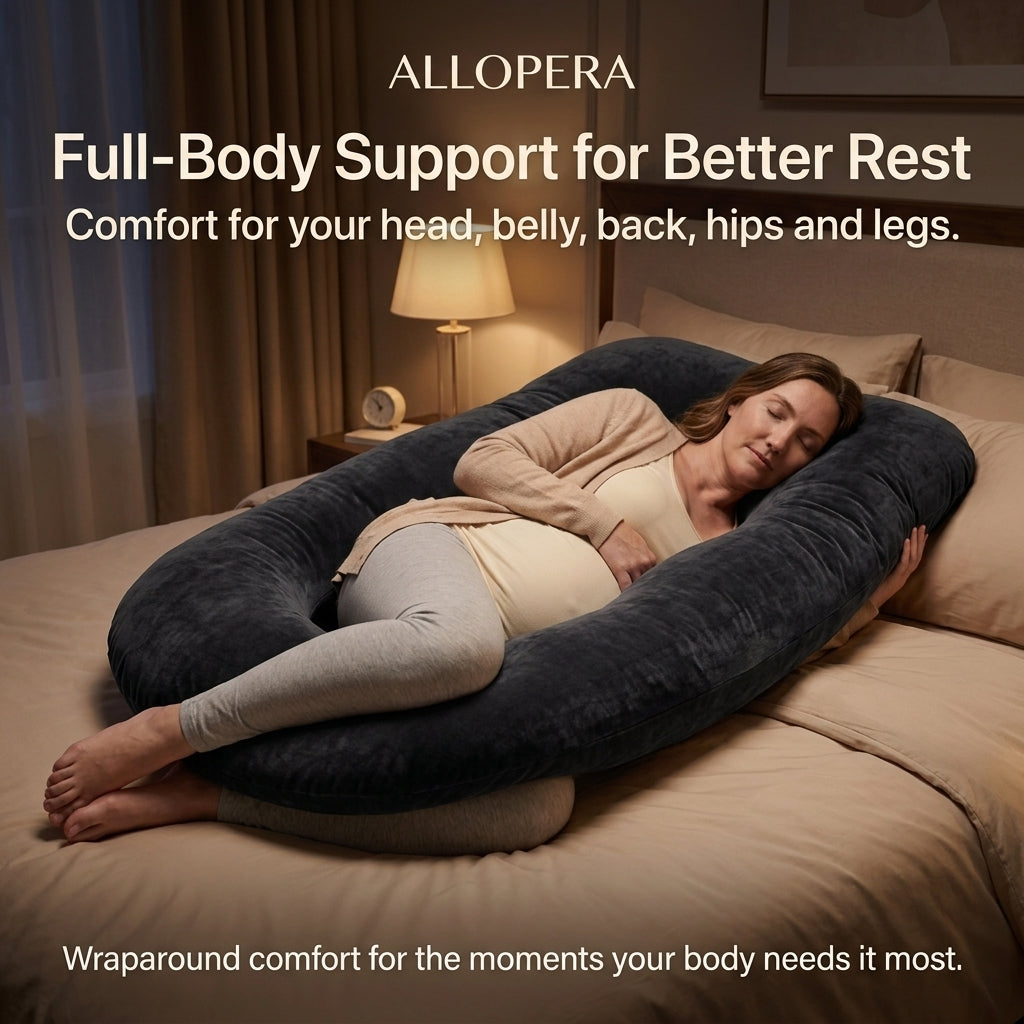 ALLOPERA 57 Inch Pregnancy Pillow for Sleeping | Full Body Maternity Support Pillow, Black-Grey Velvet